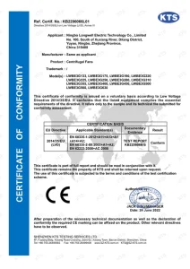 Centrifugal fan CE-LVD test report — LONGWELL certificate