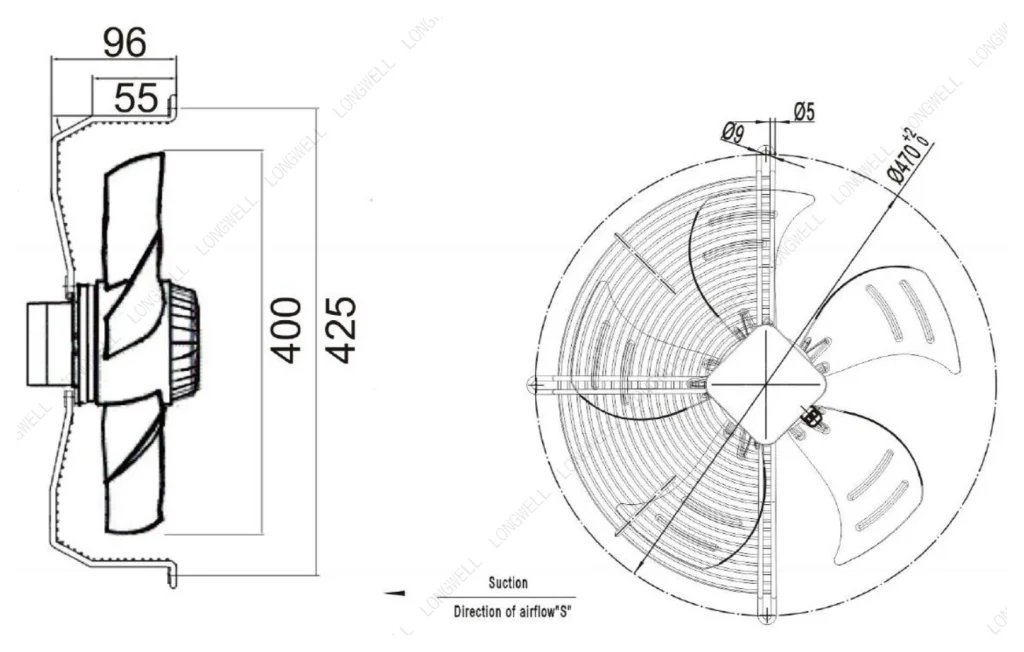 LWAA4E400S-5MEB-15 Dimensional drawing