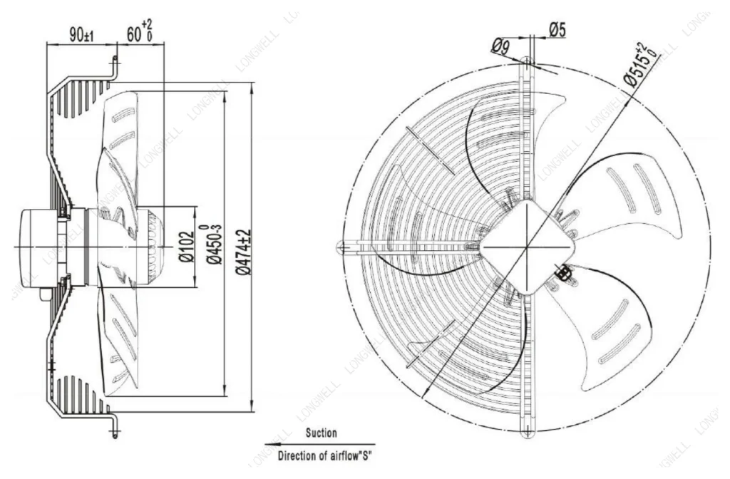 LWAA4E450S-5MEB-14 Dimensional drawing