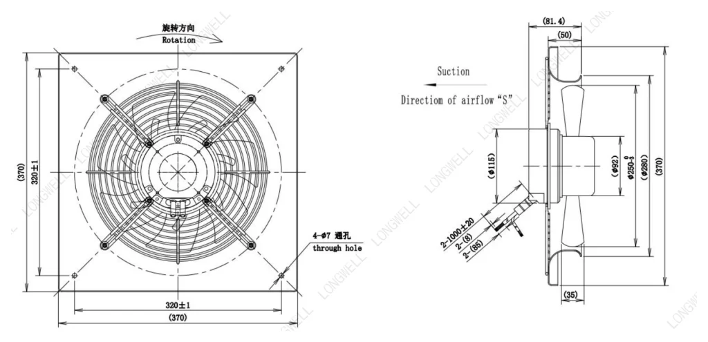 LWAE3G250SS-7MGW-05 Dimensional drawing