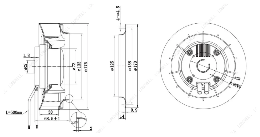 LWBE3G175-072NS-03 Dimensional drawing