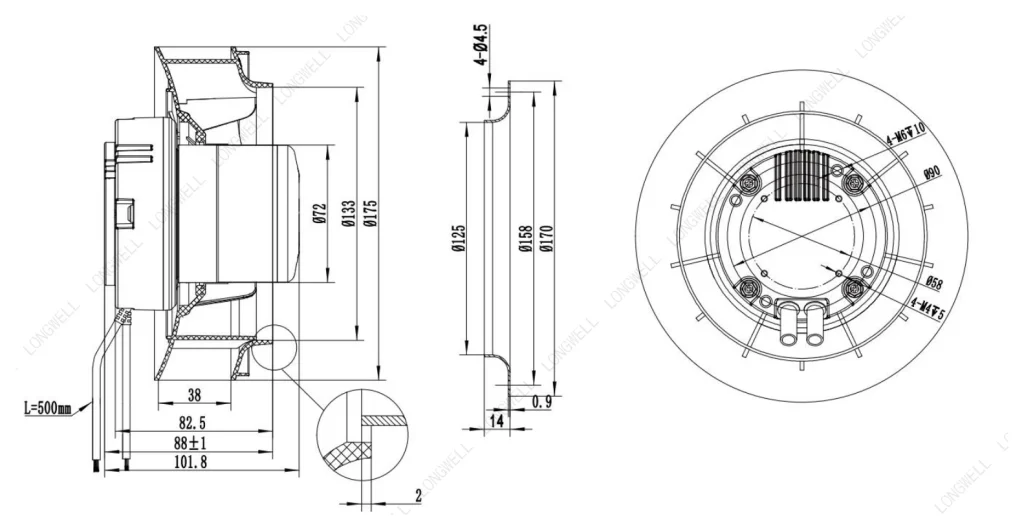 LWBE3G175-072NS-09 Dimensional drawing