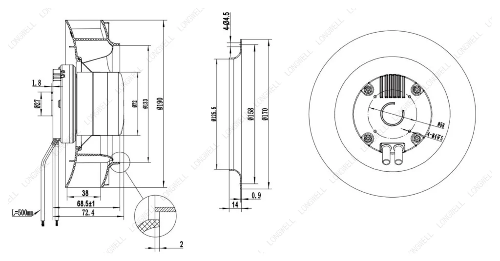 LWBE3G190-072NS-14 Dimensional drawing