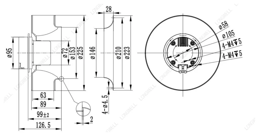 LWBE3G225-072NS-10 Dimensional drawing