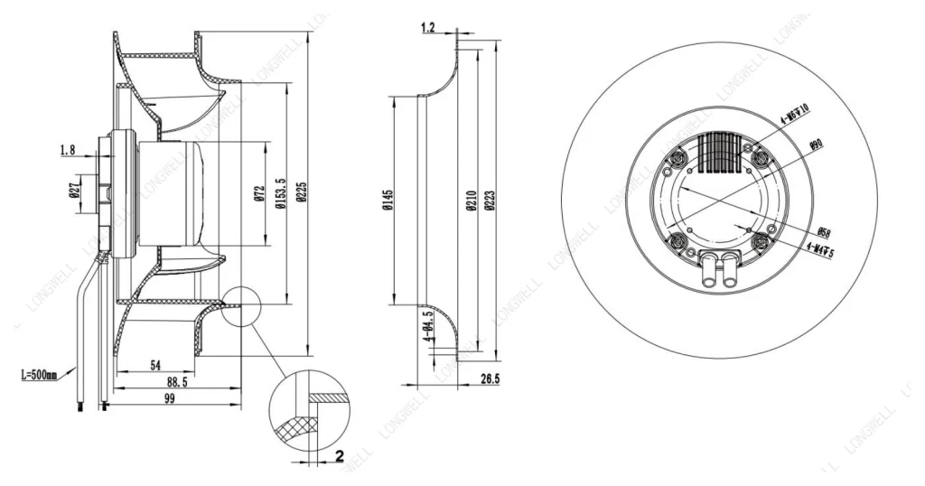 LWBE3G225-072NS-13 Dimensional drawing