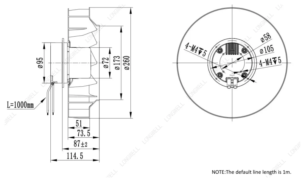 LWBE3G250-072NS-29 Dimensional drawing