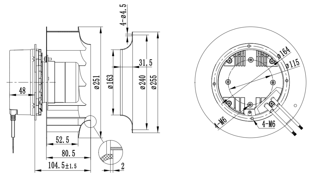 LWBE3G250-102NS-24 Dimensional drawing