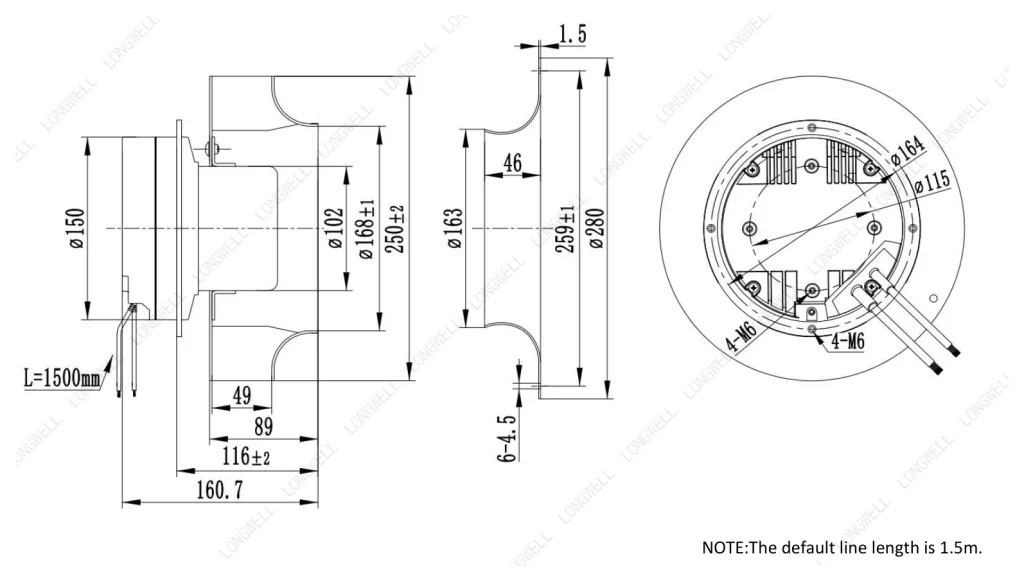 LWBE3G250-102NS-25 Dimensional drawing