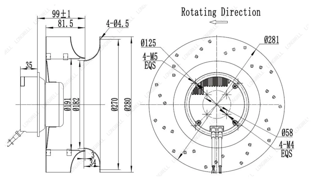 LWBE3G280-092NS-13 Dimensional drawing