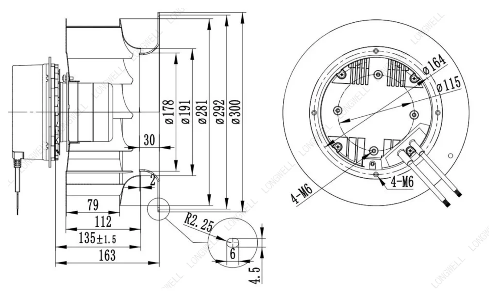 LWBE3G280-102NS-14 Dimensional drawing