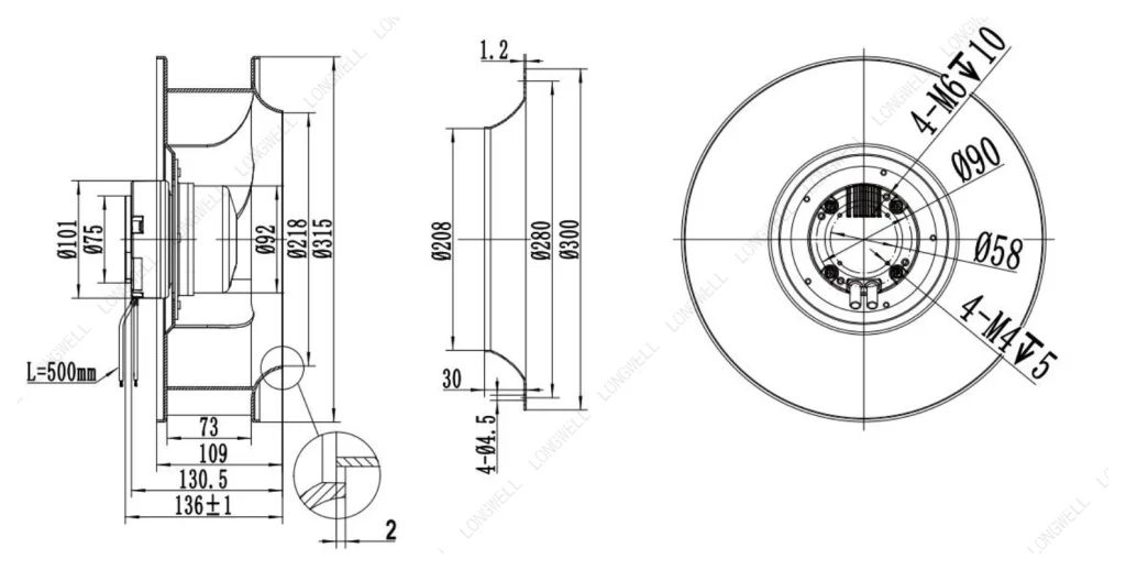 LWBE3G310-092NS-23 Dimensional drawing