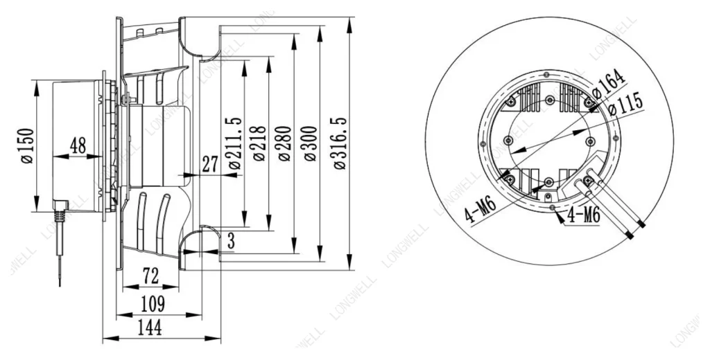 LWBE3G310-102NS-18 Dimensional drawing