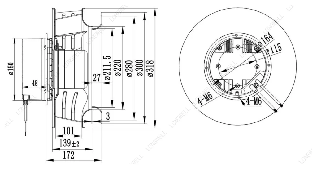 LWBE3G310-102NS-19 Dimensional drawing
