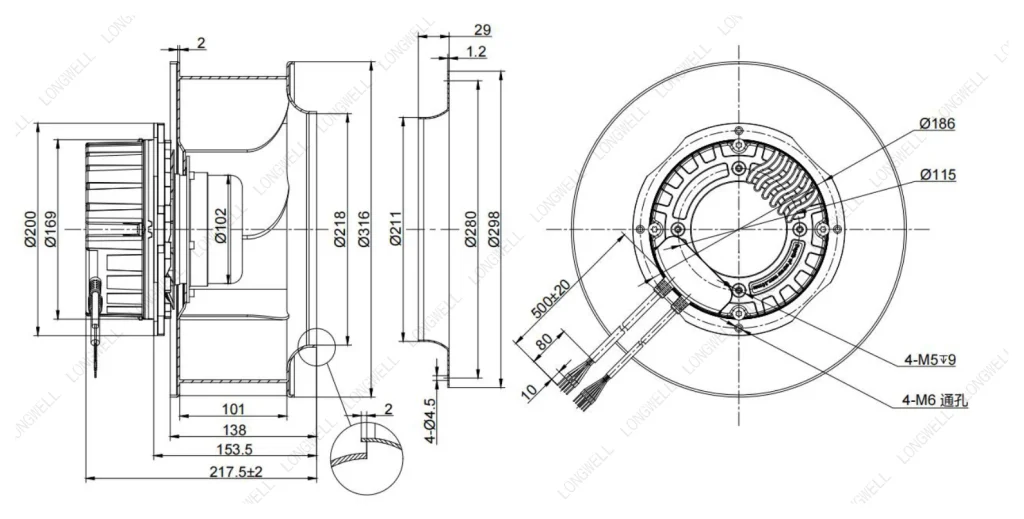 LWBE3G310-102NU-30 Dimensional drawing
