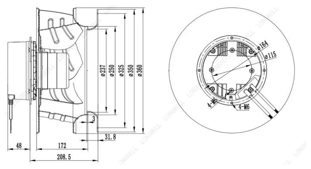 LWBE3G355-102NS-20 Dimensional drawing