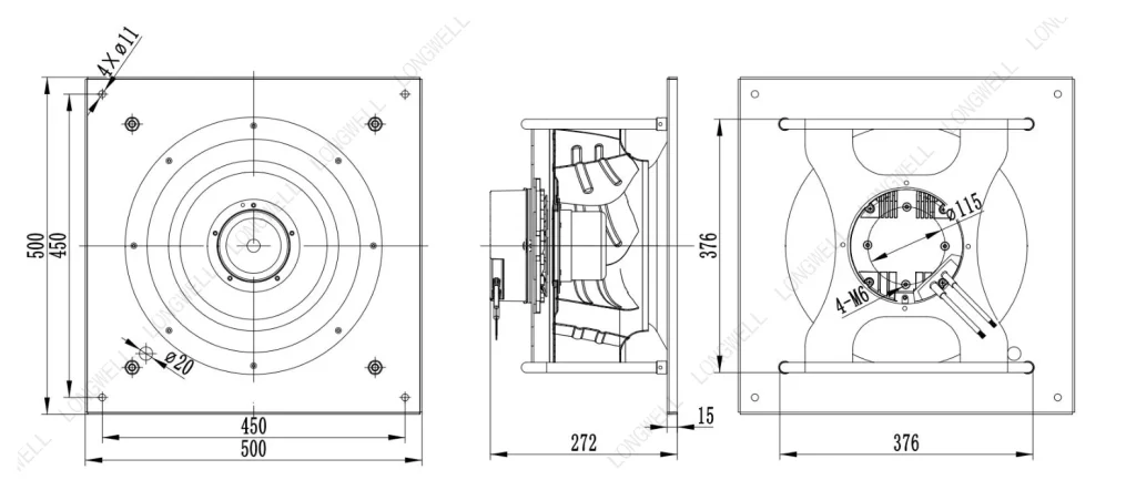 LWBE3G355-102PS-16 Dimensional drawing