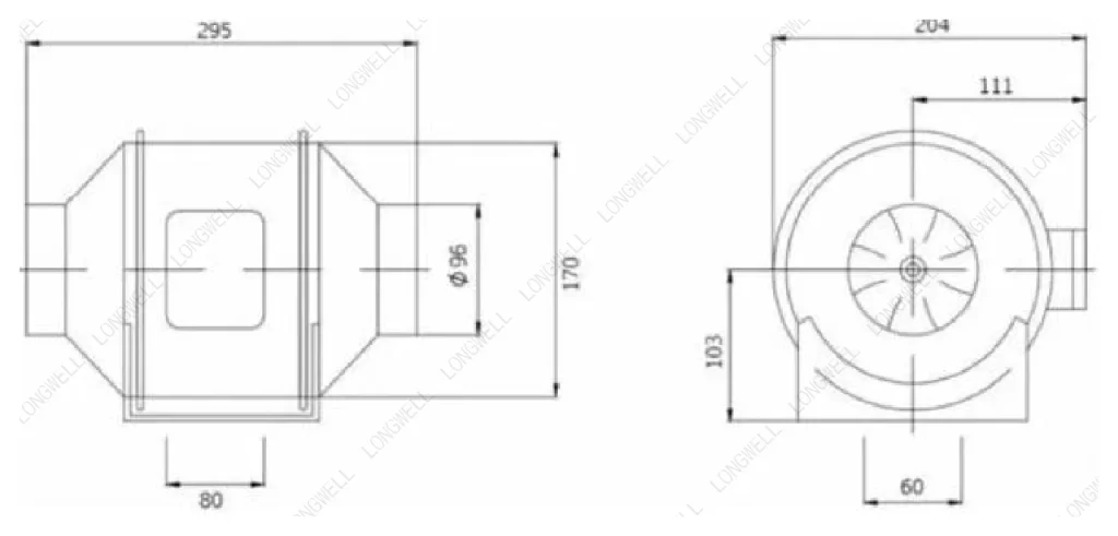 LWDA-100(4")S-PWN-14 Dimensional drawing