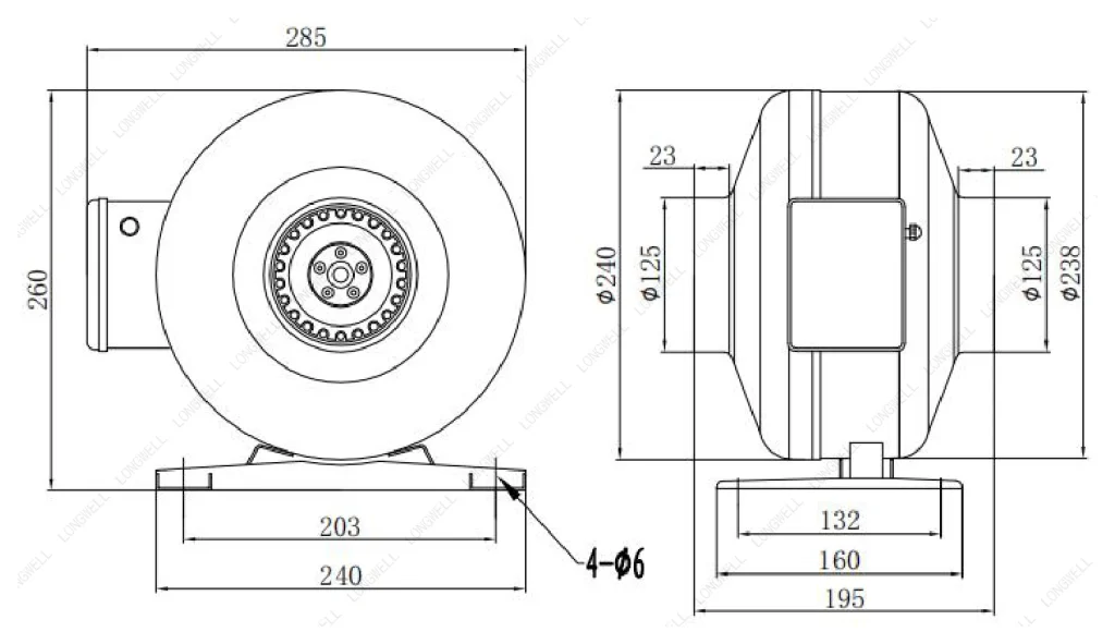 LWDA-125S-MBN-10 Dimensional drawing