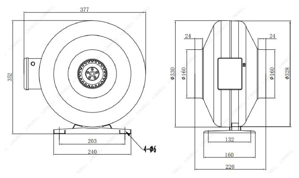 LWDA-160S-MBN-04 Dimensional drawing