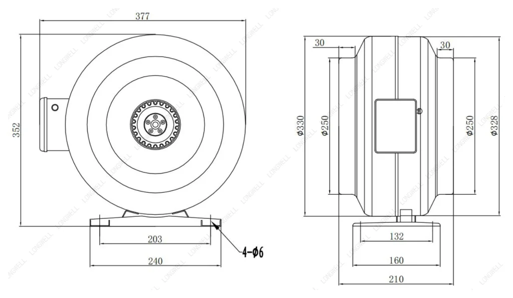 LWDA-250S-MBN-10 Dimensional drawing