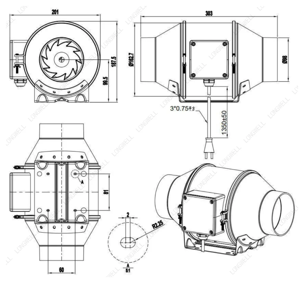 LWDE3G100-IS-03 Dimensional drawing