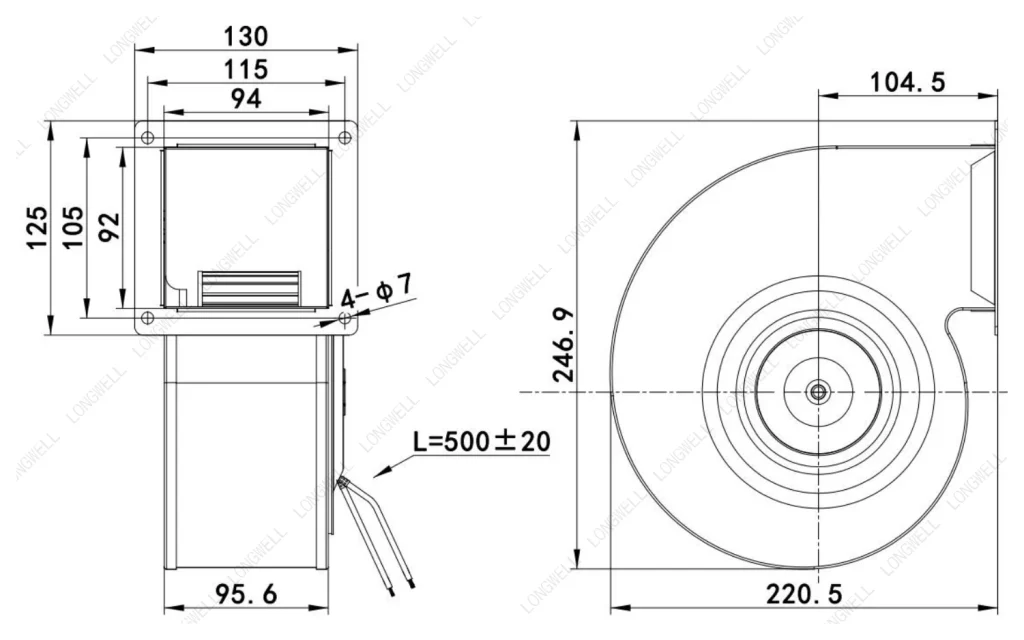 LWFE3G160-092SS-05 Dimensional drawing