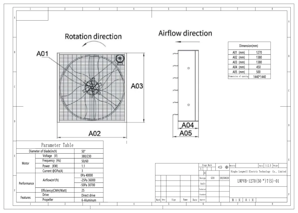 LWPVB-1270(50")T Dimensional drawing