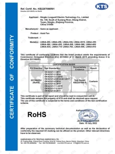 Axial fan RoHS certificate — LONGWELL certificate