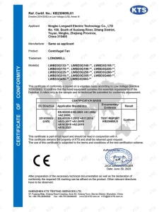 Centrifugal fan CE-LVD test report — LONGWELL certificate