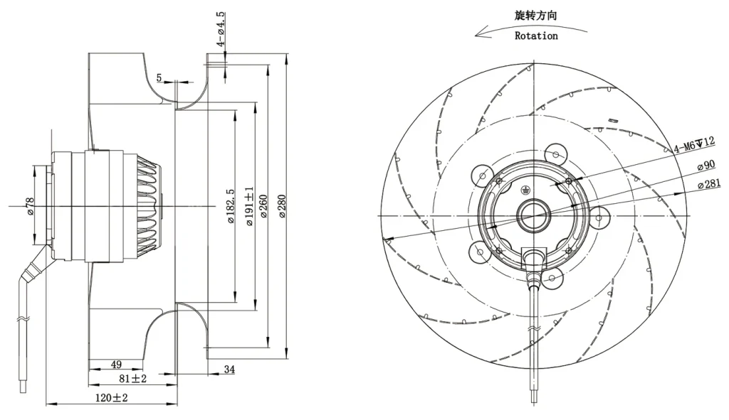 LWBA2D280-102NT-06 Dimensional drawing