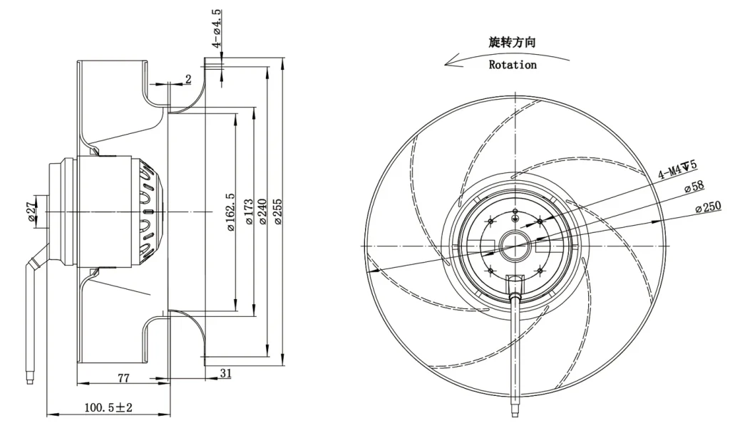 LWBA2E250-092NS-09 Dimensional drawing