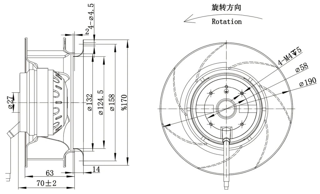 LWBA4E190-092NS-06 Dimensional drawing
