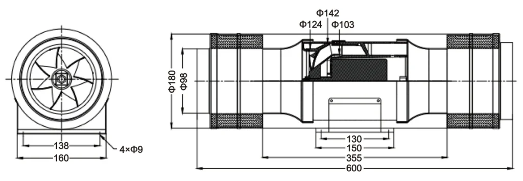 LWDA-100 (4")S-MWN-04 Dimensional drawing