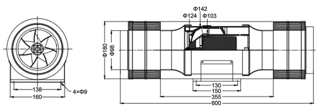 LWDA-100 (4")U-MWN-03 Dimensional drawing