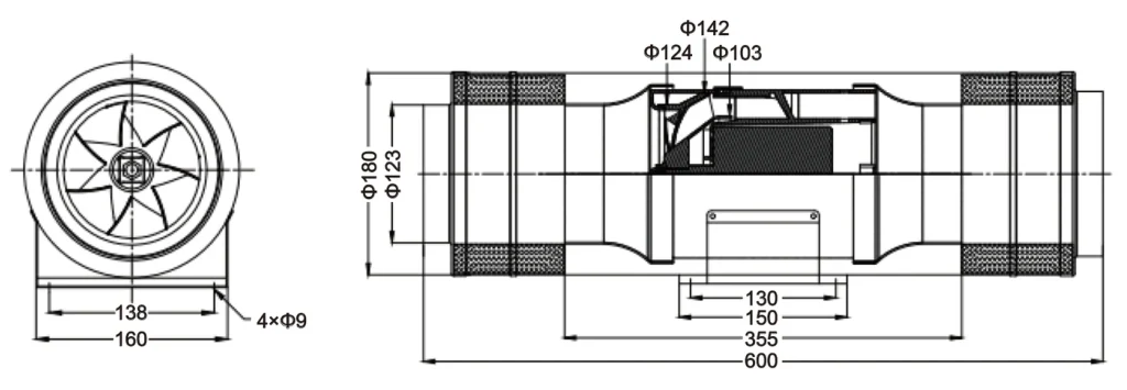 LWDA-125 (5")U-MWN-03 Dimensional drawing